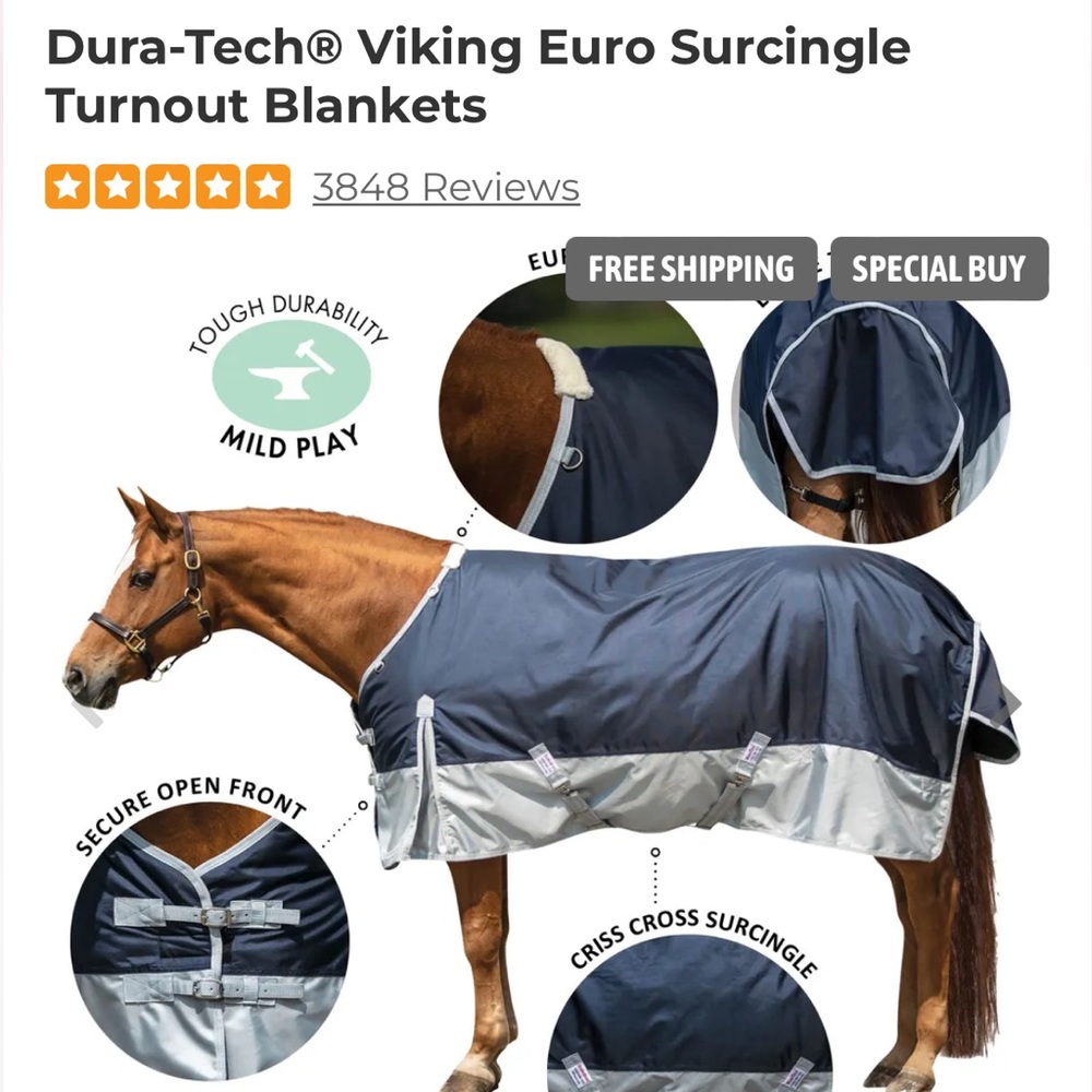 Schneider Dura-Tech Viking Classic Euro Surcingle Turnout Sheet Black/Gray 82